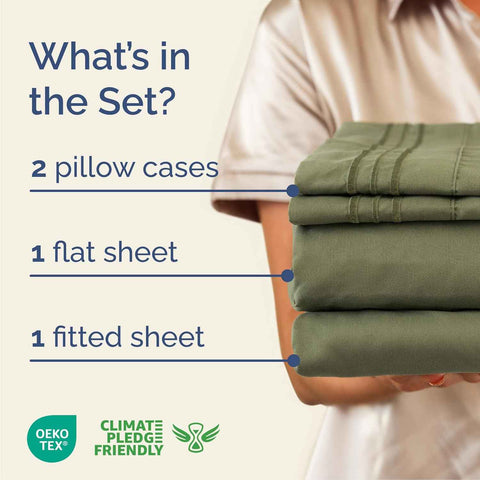 Cal King Size 4 Piece Sheet Set - Breathable & Cooling Sheets - Sage Green
