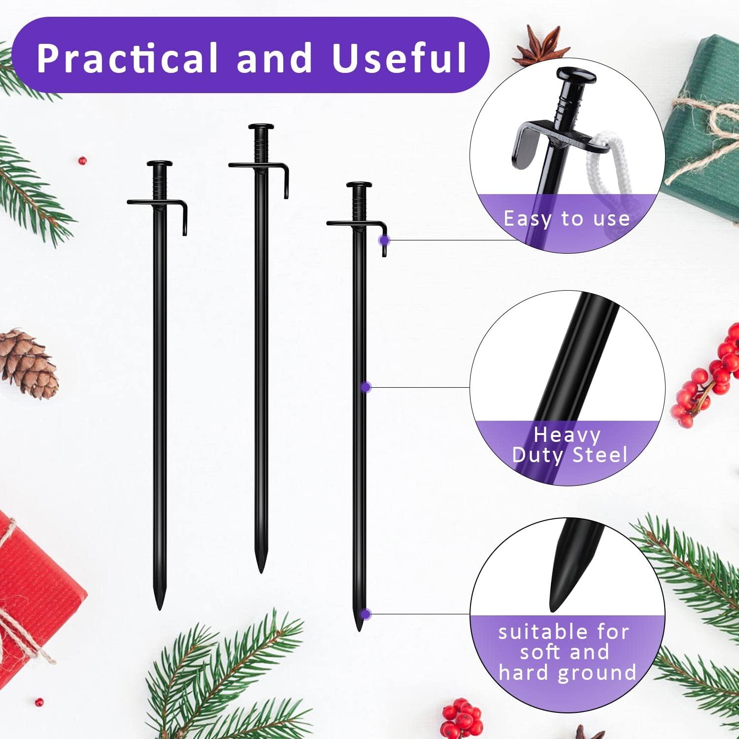 Heavy Duty Steel Tree Support Kit, Tree Stake Kit for Newly Planted Trees Against Bad Weather, Include 6 PCS Tree Straps for Staking, 6 PCS Tree Stakes and 2 PCS Rope of 31.2 FT for Anchoring (2)