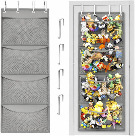 Honeyera Storage for Stuffed Animal - Over Door Organizer for Stuffies, Baby Accessories, and Toy Plush/Easy Installation with Breathable Hanging Pockets (Gray)
