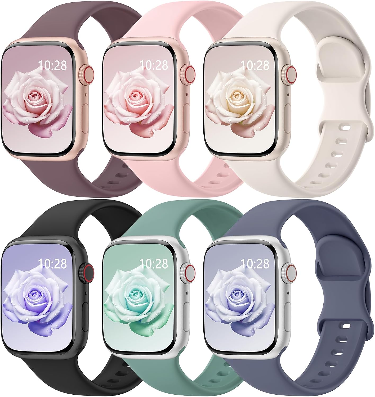 6 Pack Silicone Sport Bands Compatible with Apple Watch Bands for Women Men