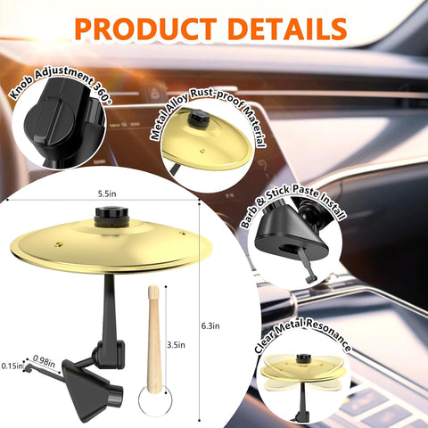 Car Cymbal Air Vent, Mini Car Crash Cymbals, Add Fun to Your Drive with Car Drum | A Great Gift For Drummers And Music Lovers | All Vehicle Types (Gold, 5.5 Inch)