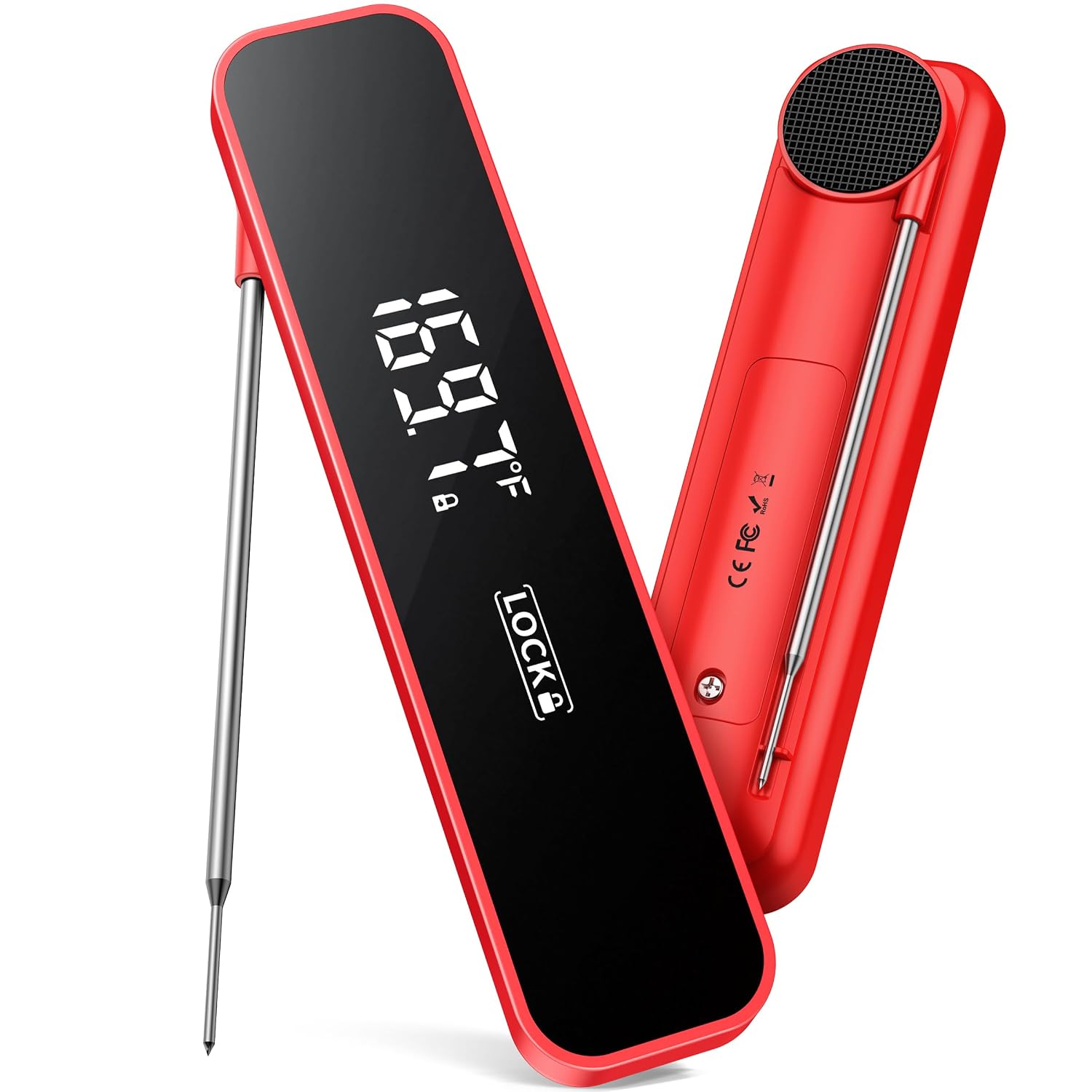 0.3 Sec Instant Read Meat Thermometer Digital for Grilling, Red