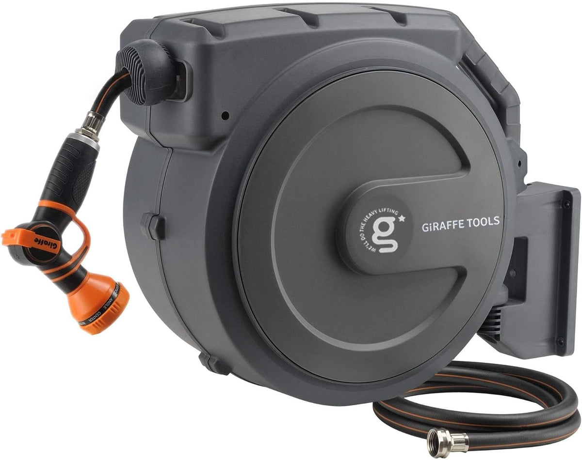 Giraffe Tools Retractable Garden Hose Reel 1/2"130FT Wall Mount Auto Rewind