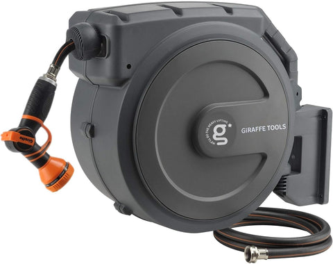 Giraffe Tools Retractable Garden Hose Reel 1/2"130FT Wall Mount Auto Rewind