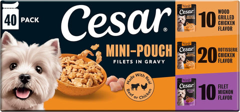 Cesar Mini-Pouch Wet Dog Food, Filet Variety Pack, 1.76 oz, 40 Count