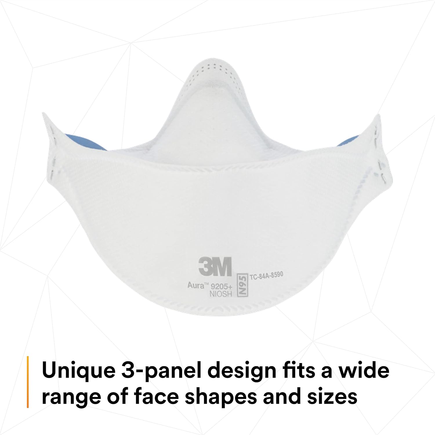 3M Aura Particulate Respirator 9205+, N95, Individually Wrapped, 3 Panel Flat Fold Design Allows for Facial Movements