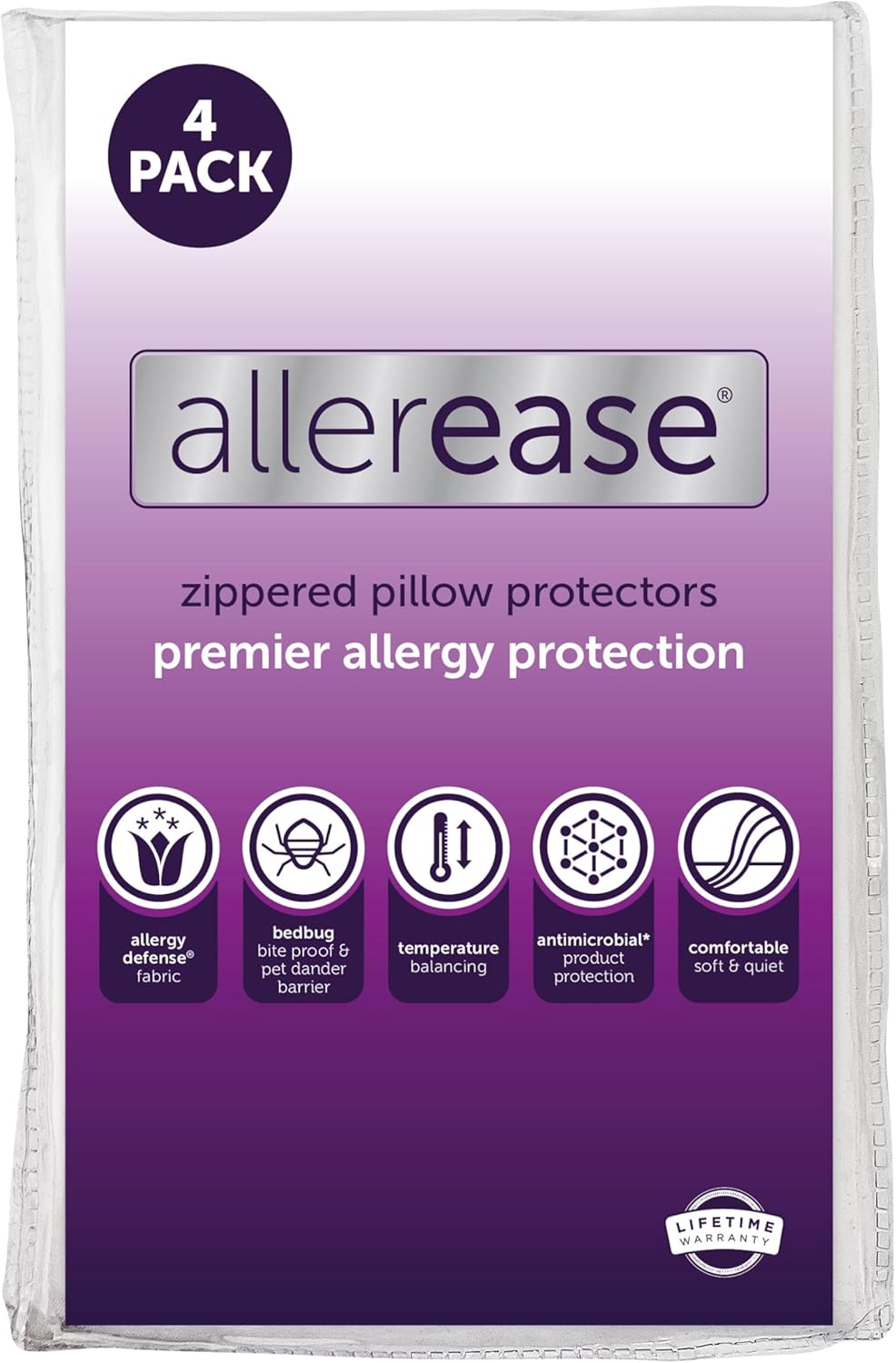 AllerEase Premier Zipper Pillow Protector Standard/Queen 4Pack