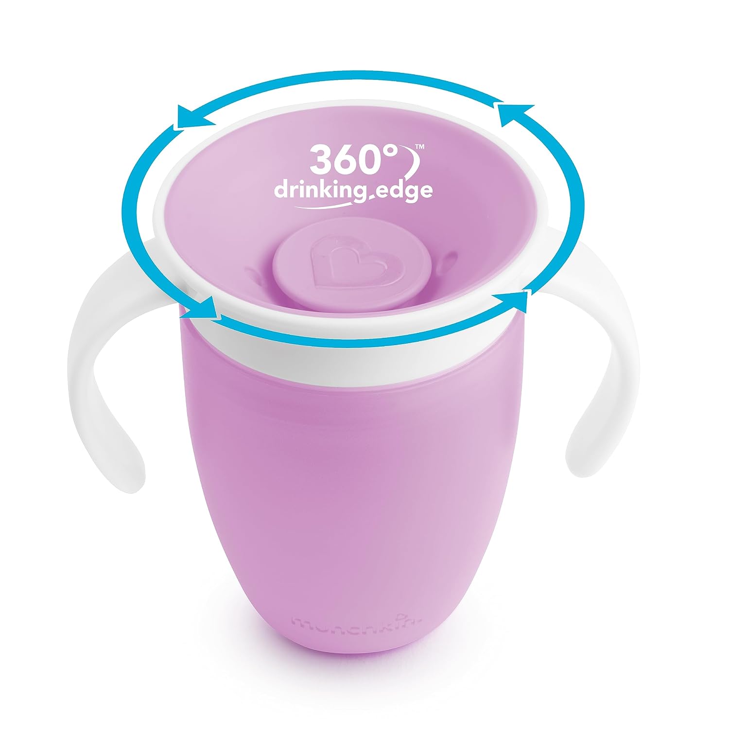 Munchkin Miracle 360 Sippy Cup for 6 Month Old, Spill Proof Baby and Toddler Cups with Transition Handles, 7 Ounce, 2 Pack, Pink/Purple