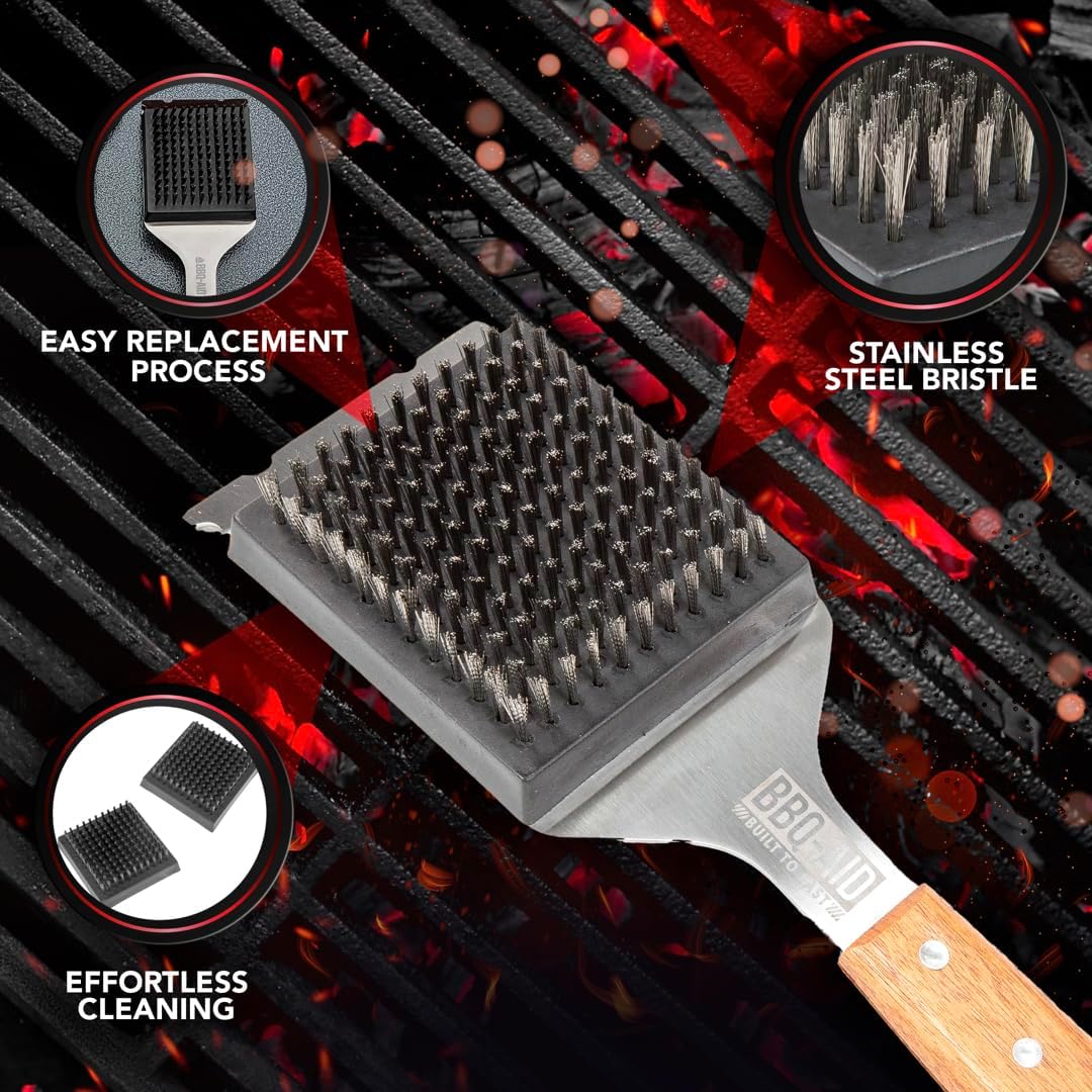 BBQ-AID Wire Grill Brush Replacement Heads, 2-Pack Cleaning Bristles