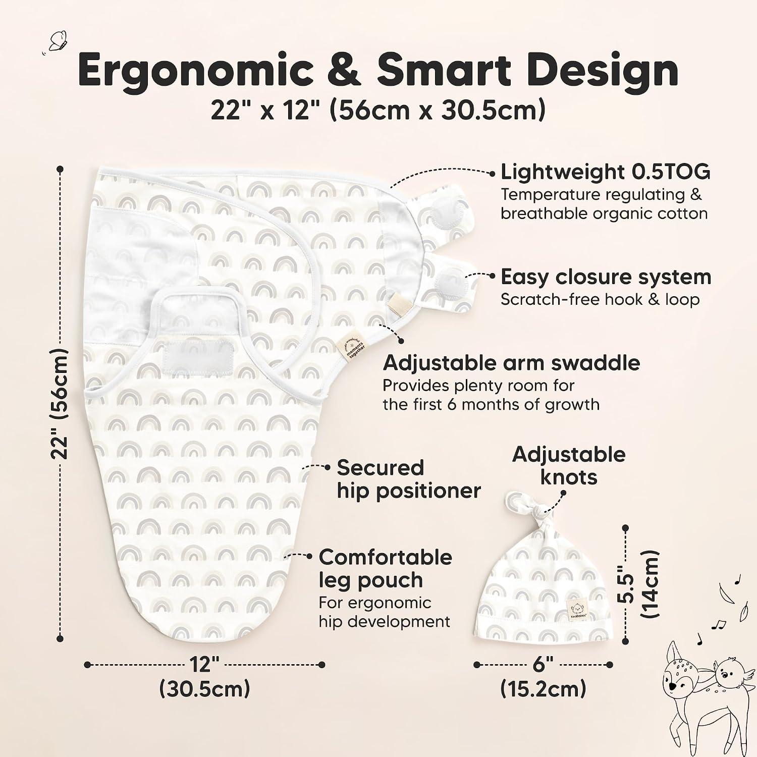 3pk Organic Swaddles for Newborns Girls, Boys & Hats (Shifts, 0-3M)