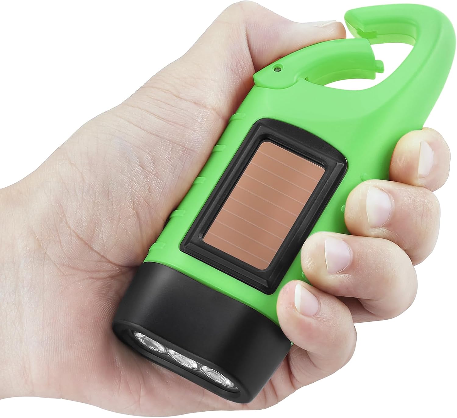 Simpeak 2-Pack Hand Crank Solar Powered LED Flashlight, Emergency Survival Flashlight with Dynamo Carbiner, Light Green