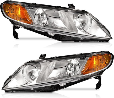 WEELMOTO Halogen Headlights Assembly for 2006-2011 Honda Civic 4 door