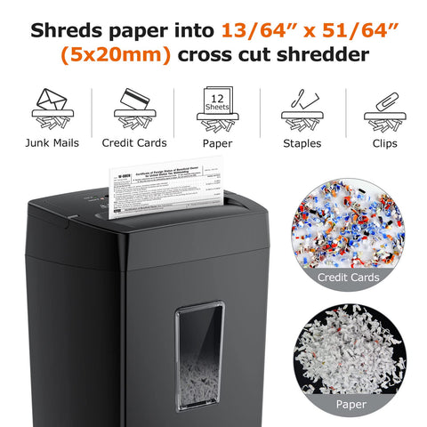 Bonsaii 12-Sheet Cross Cut Paper Shredder, 5.5 Gal Home Office Heavy Duty Shredder for Paper, Credit Card, Mail, Staples, with Transparent Window, High Security Level P-4