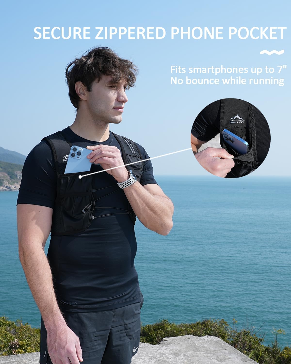 Zelvot Running Vest for Women Men, US Patent, Adjustable Chest Straps Running Hydration Vest with 500ml Soft Flask, Lightweight Reflective Hydration Backpack for Marathon