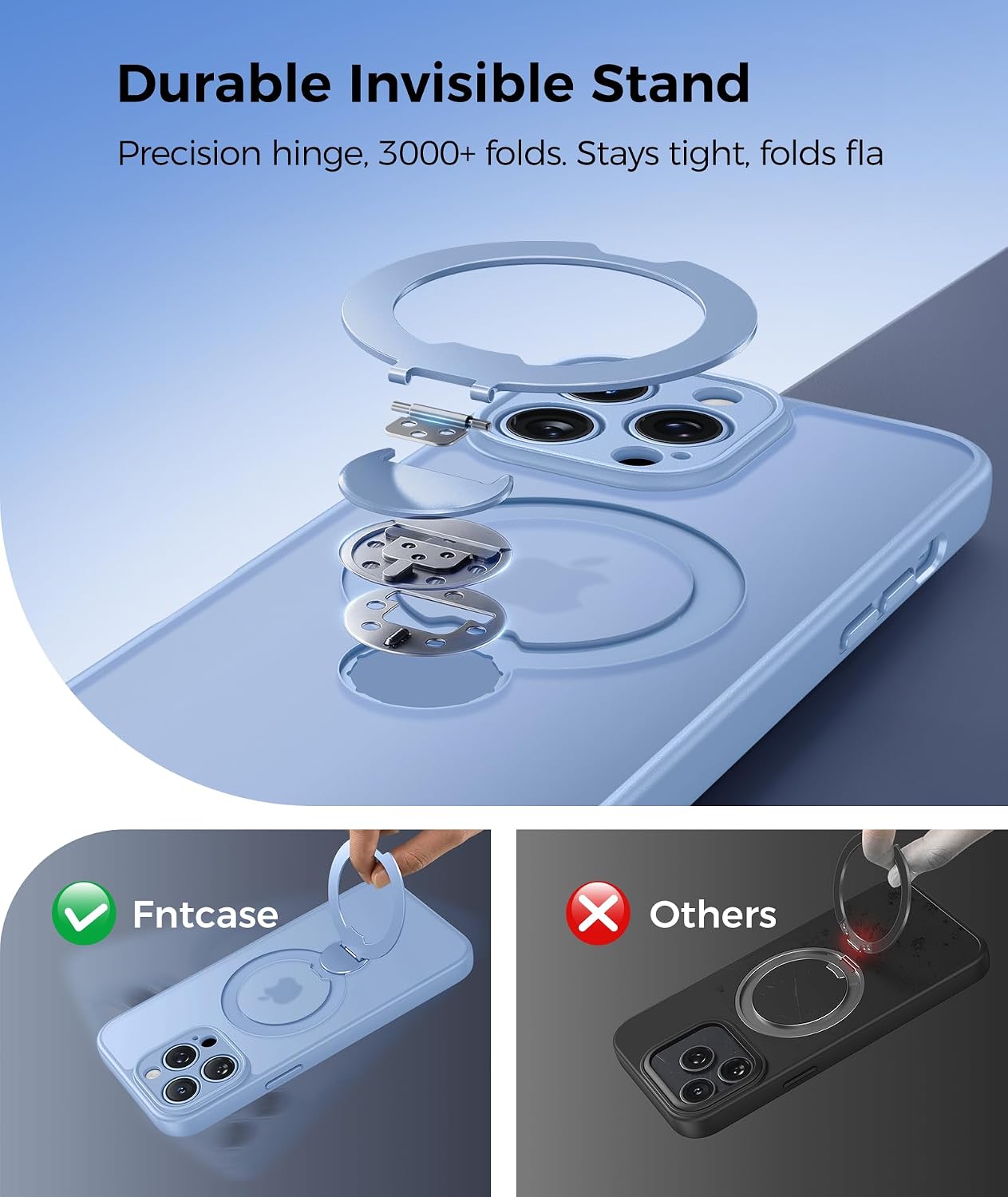 FNTCASE for iPhone 13 Pro Max Case with 360 Spin Magnetic Stand Light Blue