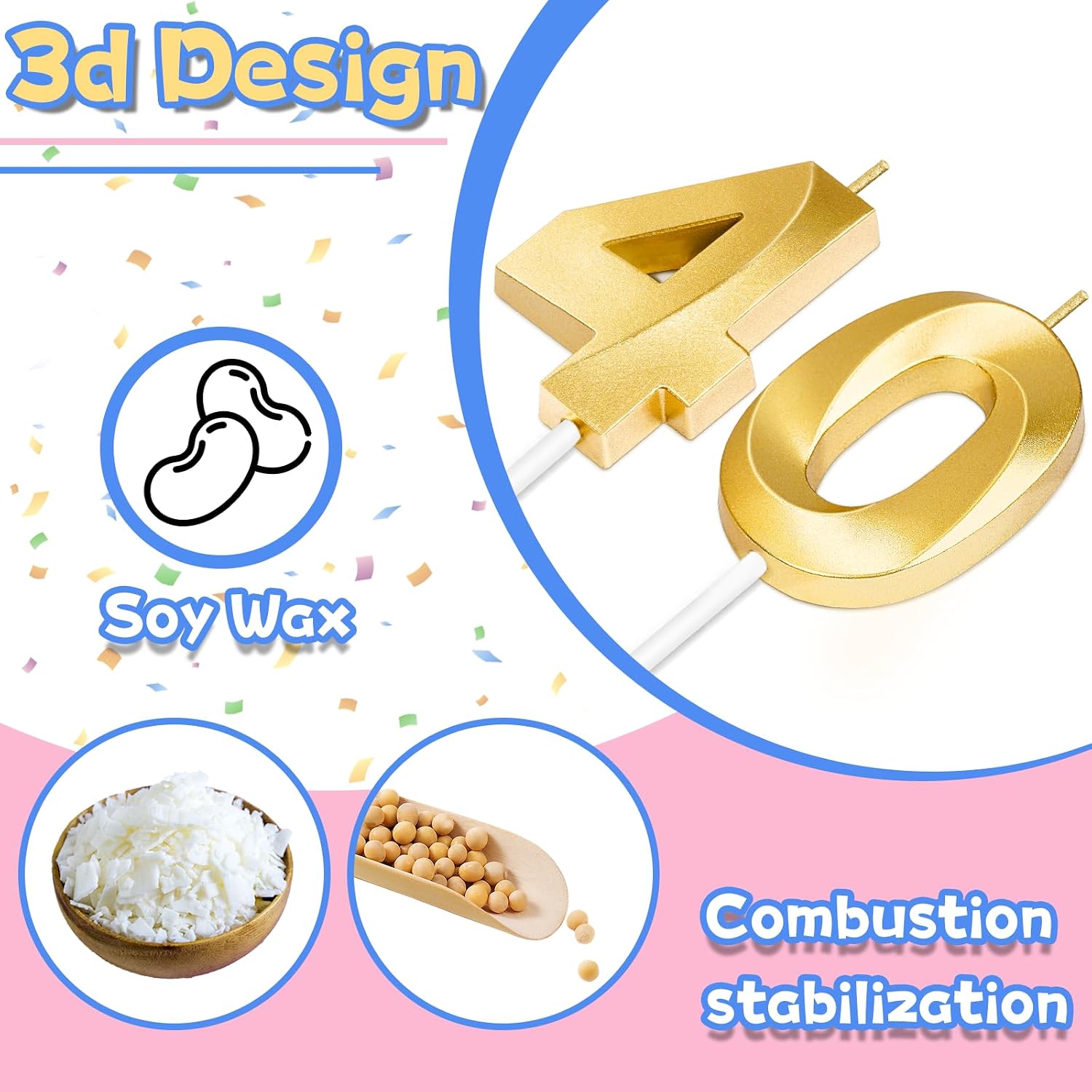 ROYOROYI 40th Birthday Decorations, Gold Number 40 Candles for Cake