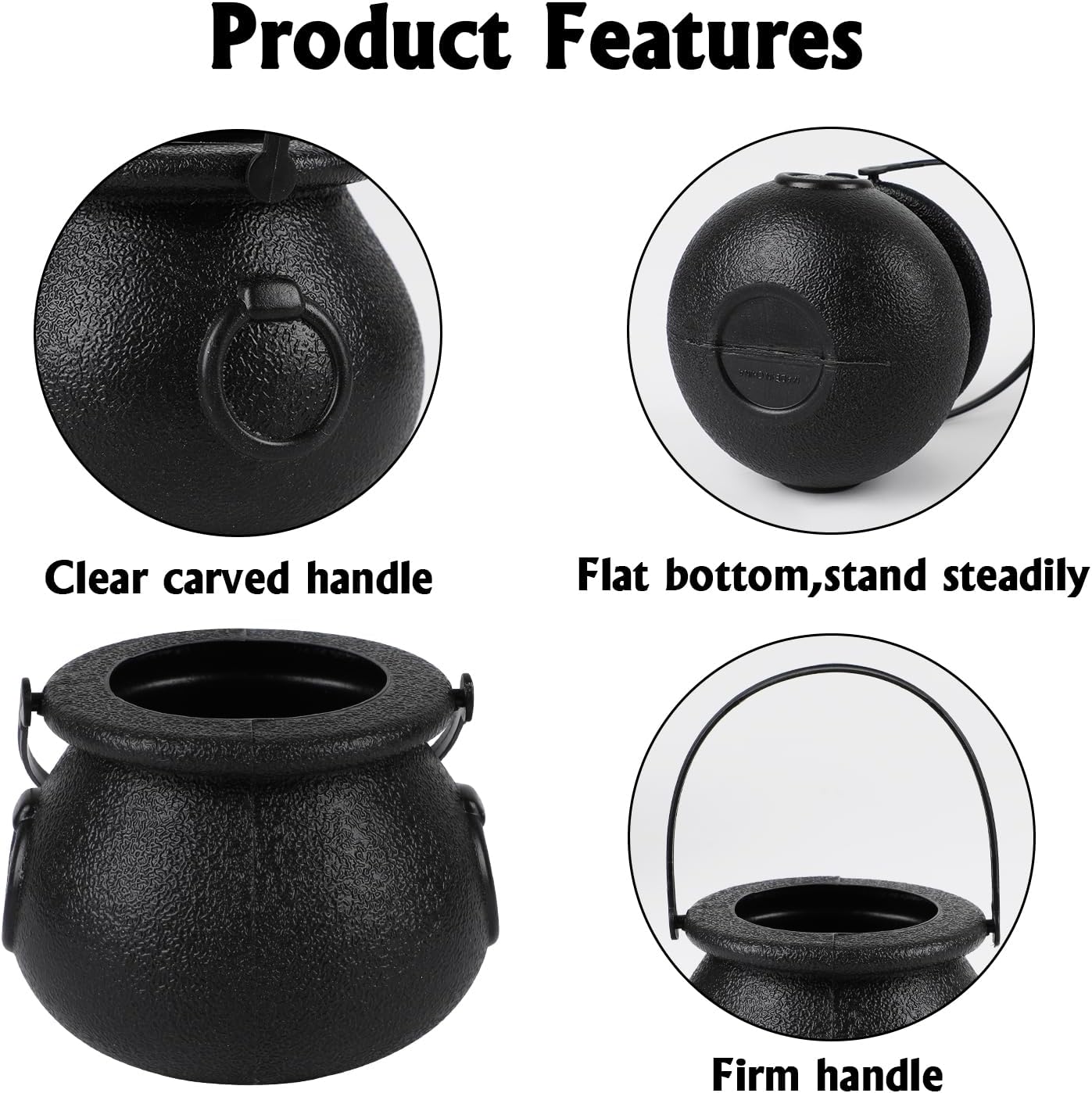 DIYASY Black Candy Cauldron, 8 Mini & 1 Large 7.7" Plastic Kettles Buckets with Handle Witch Cauldron Pot for Kids Halloween St. Patrick's Party Favors