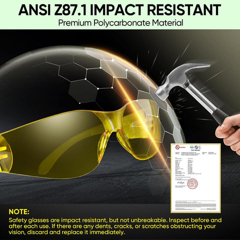 TICONN Clear Safety Glasses for Men & Women, ANSI Z87.1 Safety Goggles