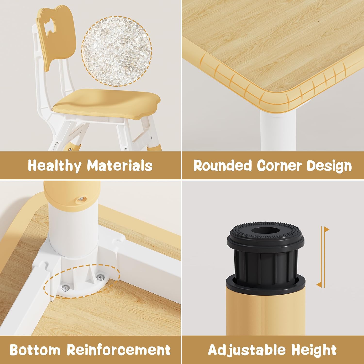 Brelley Adjustable Toddler Table and Chair Set, 31.5" L x 23.6" W Beige