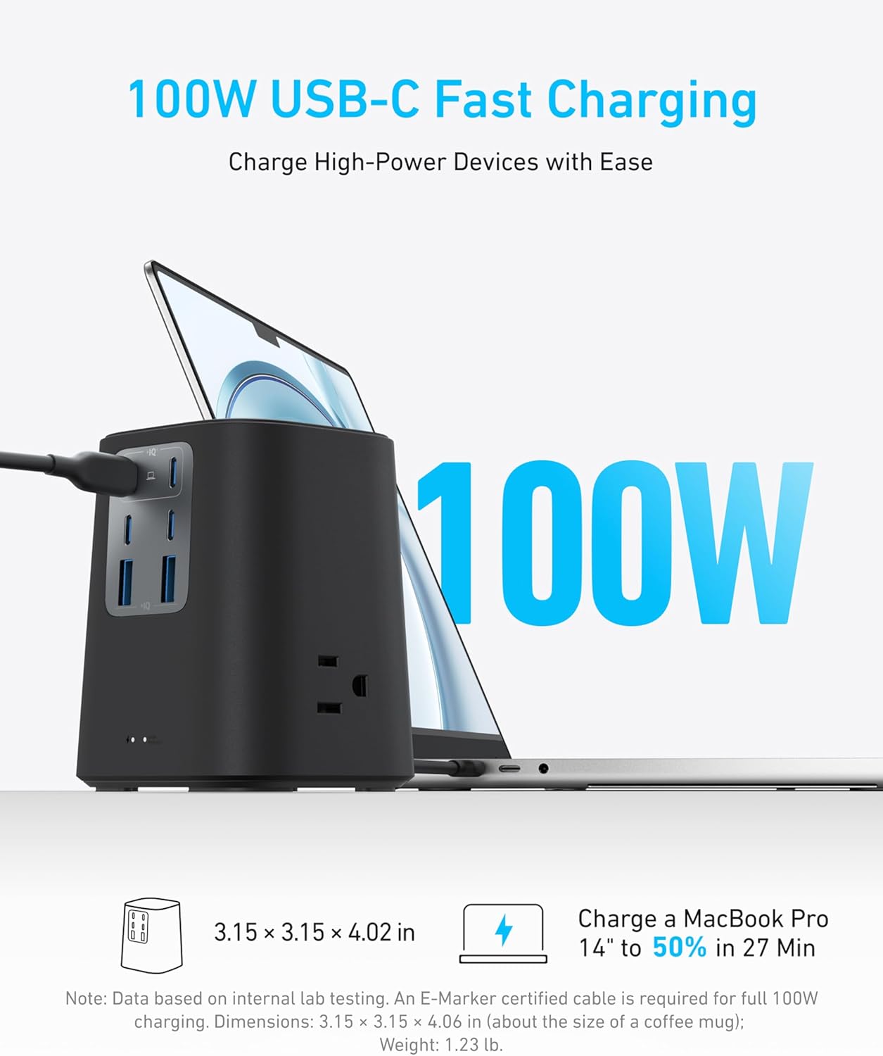 Anker Desktop Charger, 9-in-1 Power Strip with 300J Surge Protector, 100W