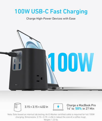 Anker Desktop Charger, 9-in-1 Power Strip with 300J Surge Protector, 100W