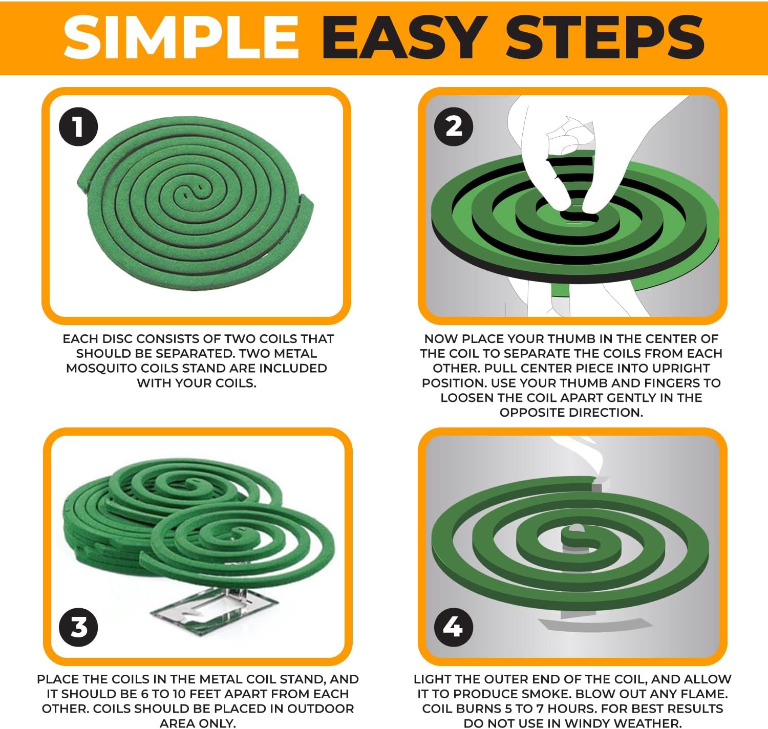 Mosquito Repellent Coils - Outdoor Use Reaches Up to 10 feet - Each Burns for 5-7 Hours (20 coils & 8 Coil Stands) for Patio Backyard