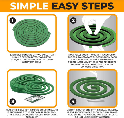 Mosquito Repellent Coils - Outdoor Use Reaches Up to 10 feet - Each Burns for 5-7 Hours (20 coils & 8 Coil Stands) for Patio Backyard