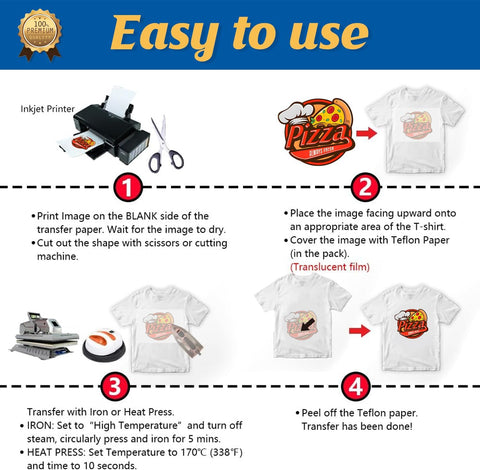 TransOurDream Heat Transfer Paper for Light Shirts(50 Sheets, 8.5x11),Printable HTV Heat Transfer Vinyl for Inkjet Printers