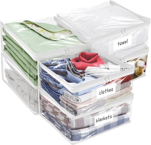 Plastic Storage Bags with Easy-Glide Zipper, Pack of 6, Durable Clear Vinyl Zippered Storage Bags for Clothes Sweaters Comforters Blankets Sheets Bedding (15 x 12 x 5 Inch, Transparent White)