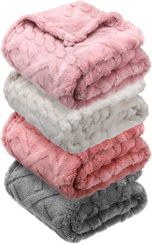 VitalCozy 4 Pcs Fleece Baby Blankets 3D Plush Soft Newborn,Pink Set