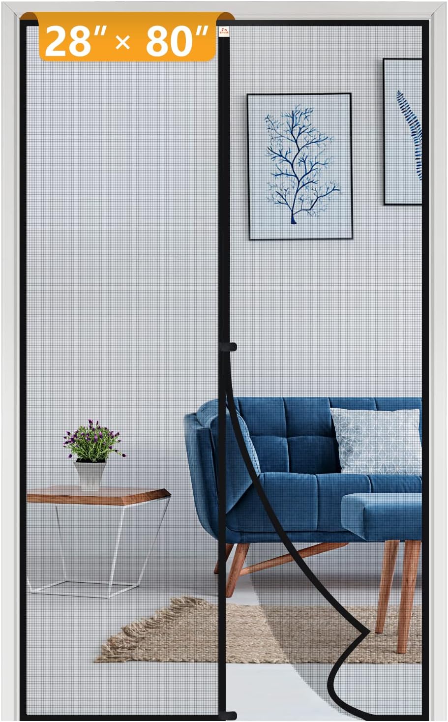 Yotache Narrow Magnetic Screen Door Fit Doors 28" x 80", Black