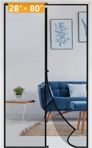 Yotache Narrow Magnetic Screen Door Fit Doors 28" x 80", Black