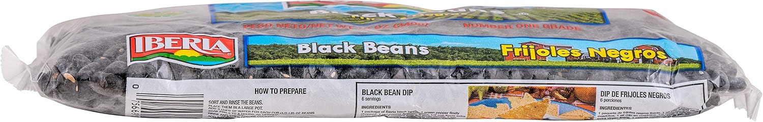 Iberia Black Beans, 12 Ounce (Pack of 24) Dry Beans, Bulk Dry Black Beans Bag, Fiber & Protein Source, Farm Fresh# 1 Grade Black Beans