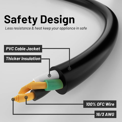 Vockjour 16/3 Black Indoor Outdoor Extension Cord 15 Ft Waterproof