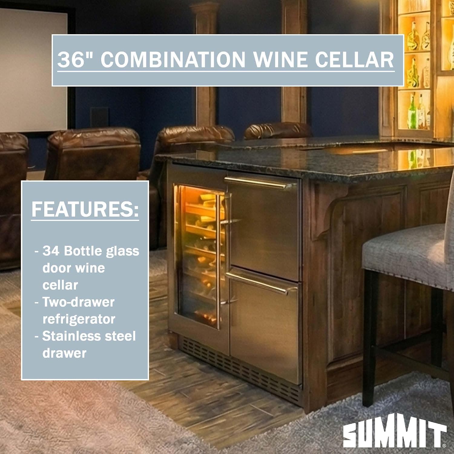 Summit 36” Wine Cellar and Drawer Refrigerator Combo - ADRWC36