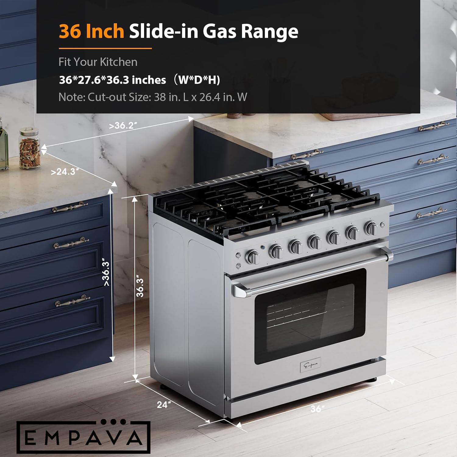 Empava 36" Professional Gas Range with 6 High-Output Sealed Burners