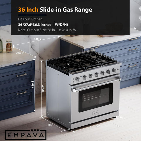 Empava 36" Professional Gas Range with 6 High-Output Sealed Burners