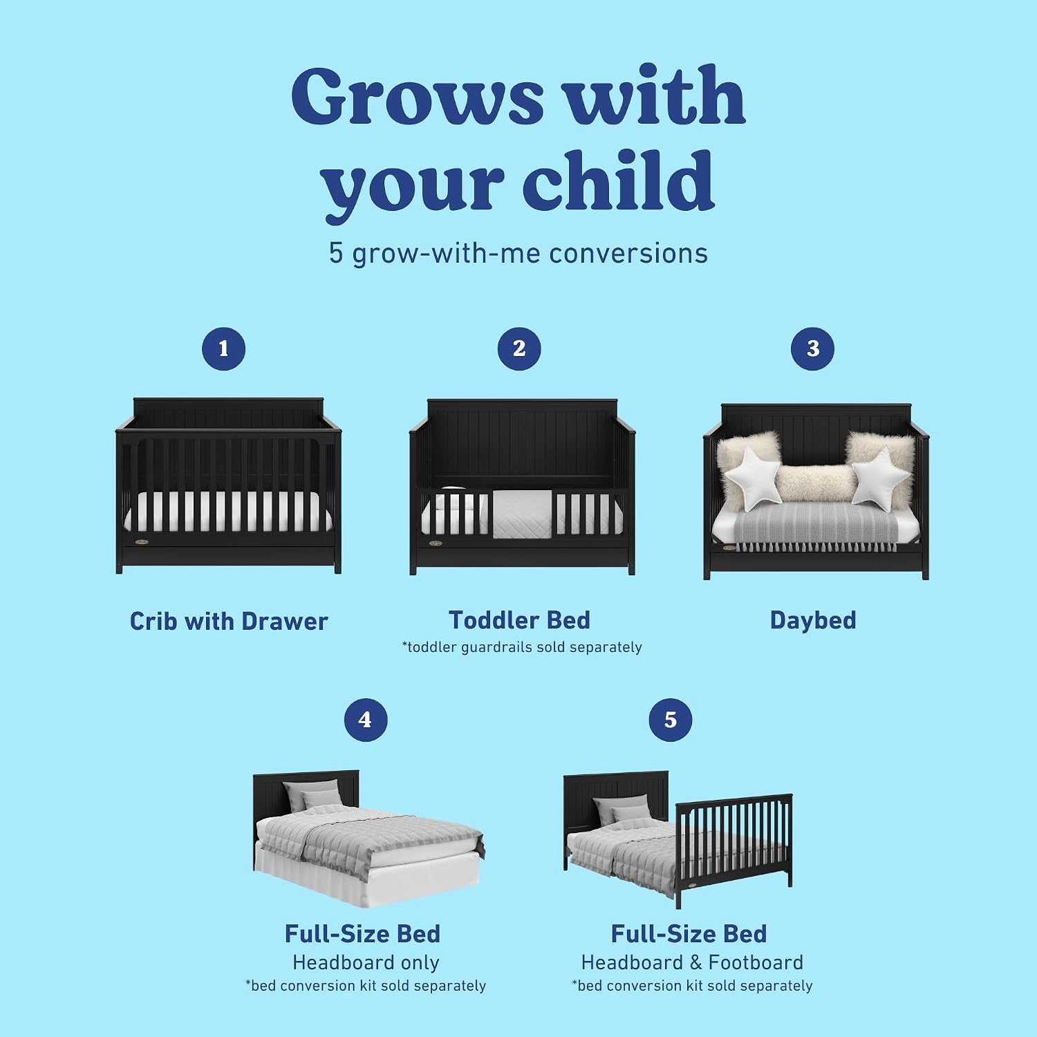 Graco Hadley 5-in-1 Convertible Crib with Drawer, Black