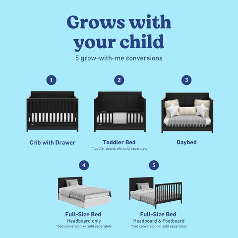 Graco Hadley 5-in-1 Convertible Crib with Drawer, Black