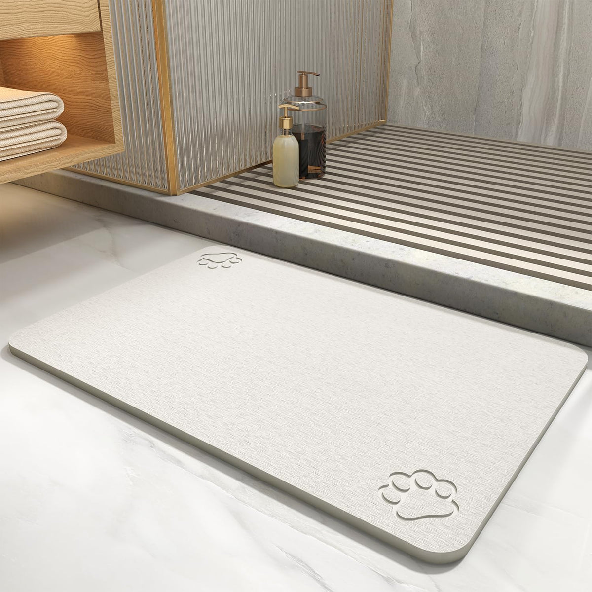 AMOAMI Upgraded Waffle Bath Mat, Super Absorbent Non Slip Bath Mats for Bathroom Floor, 16" x 24", Warm White