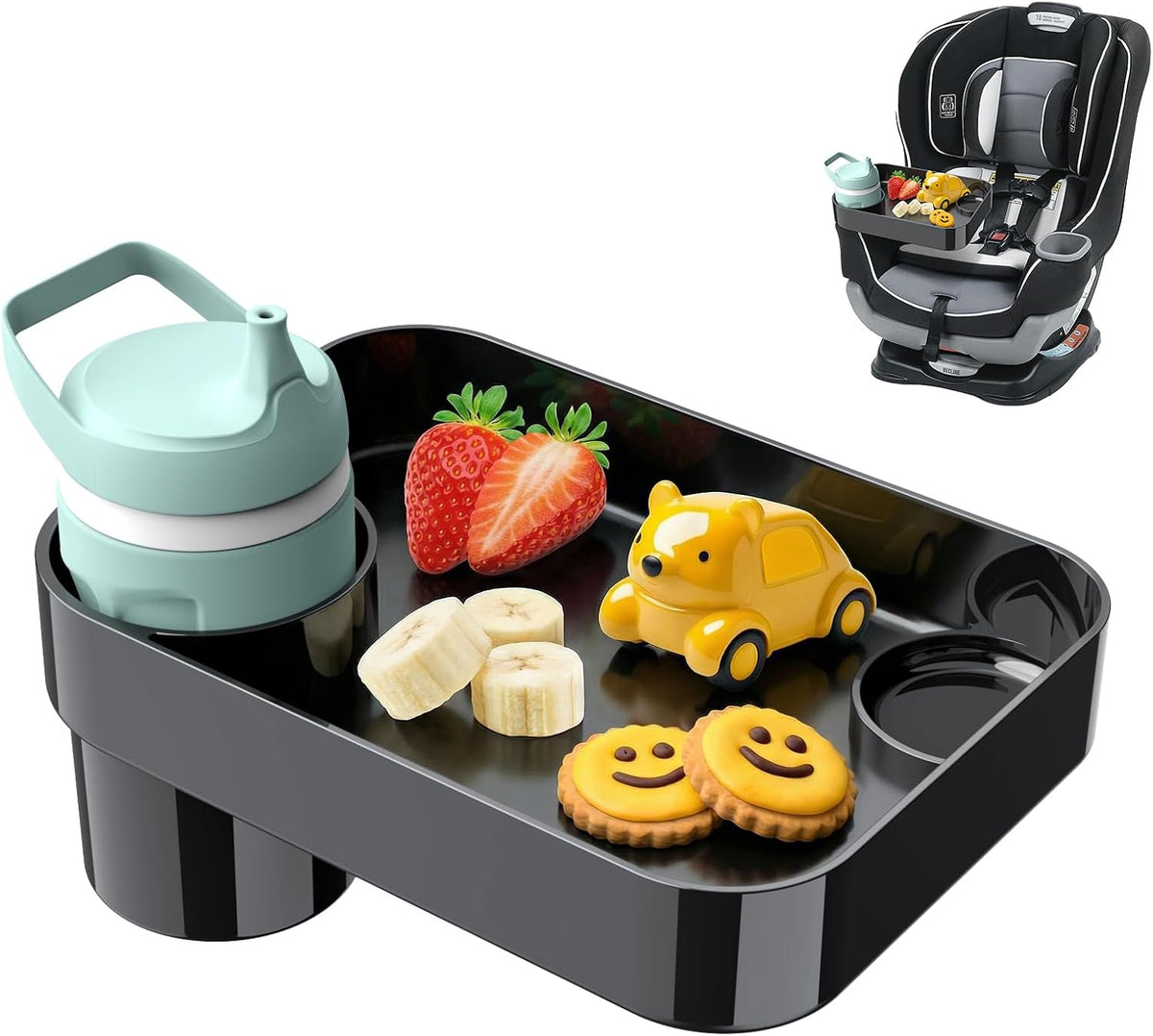 [2 Pack] Car Seat Tray for Kids Toddlers Travel with 3-Inch Cup Holder