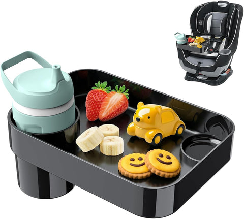 [2 Pack] Car Seat Tray for Kids Toddlers Travel with 3-Inch Cup Holder
