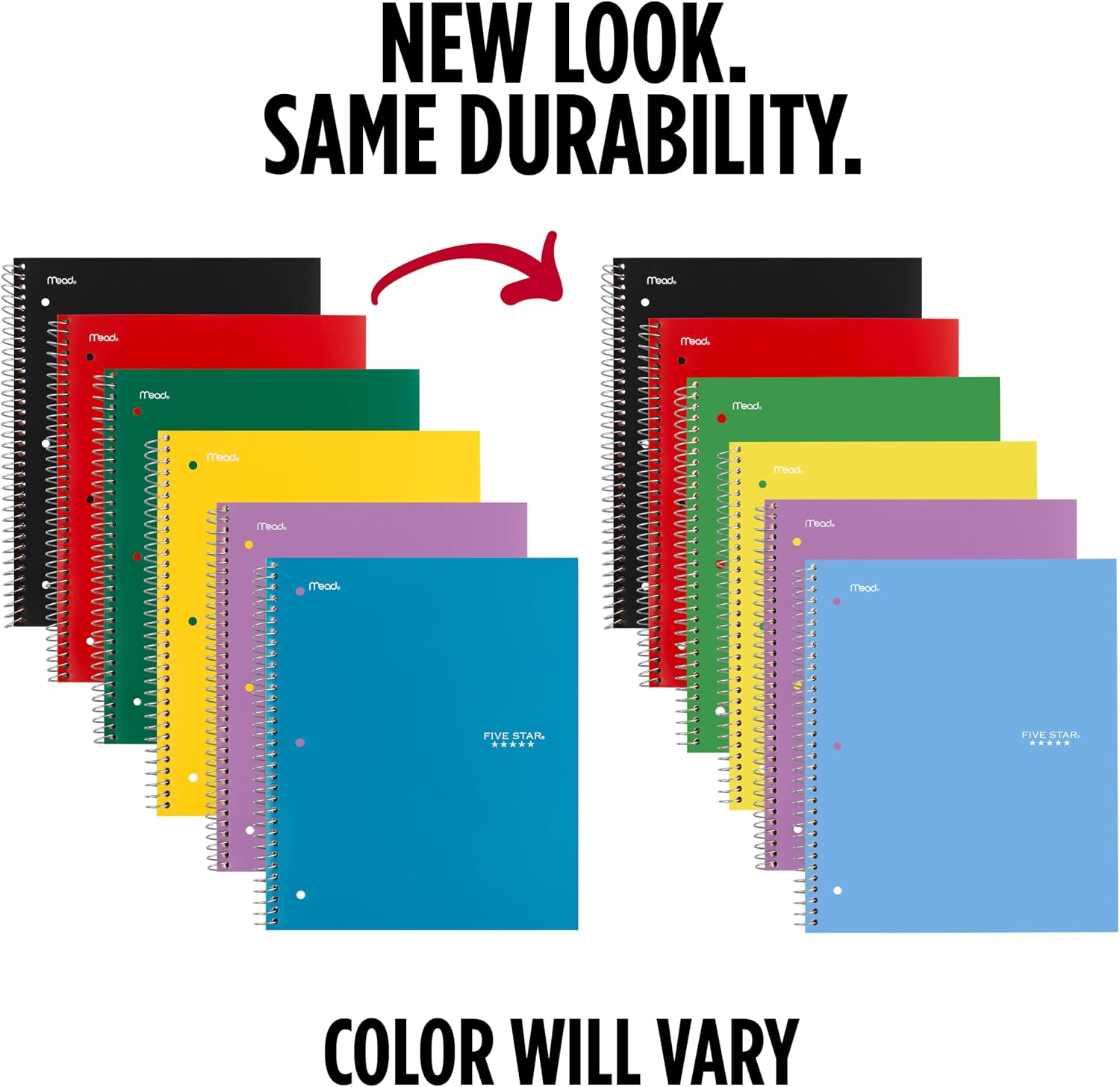 Five Star Spiral Notebook + Study App, 6 Pack, 1 Subject, Wide Ruled 8" x 10.5" Paper, 100 Sheets, Fights Ink Bleed, Water Resistant Cover, Assorted Colors (38042)