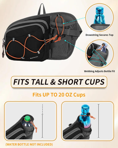 sportsnew Hydration Waist Pack with Water Bottle Holder, 2L Large Fanny Pack for Running Hiking Dog Walking, Water-Resistant Crossbody Waist Bag for Men Women