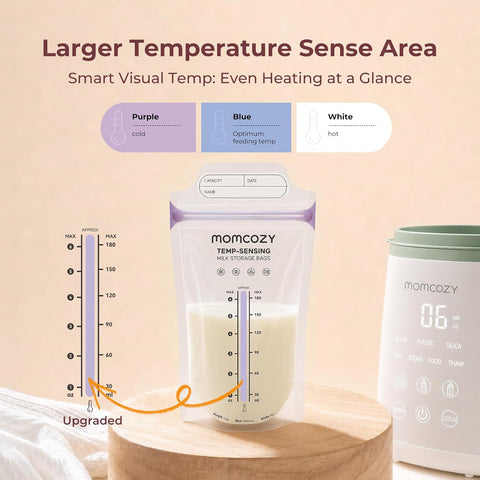 Momcozy Breastmilk Storage Bags, Larger Temp-Sense Area&Double Zip, 120ct