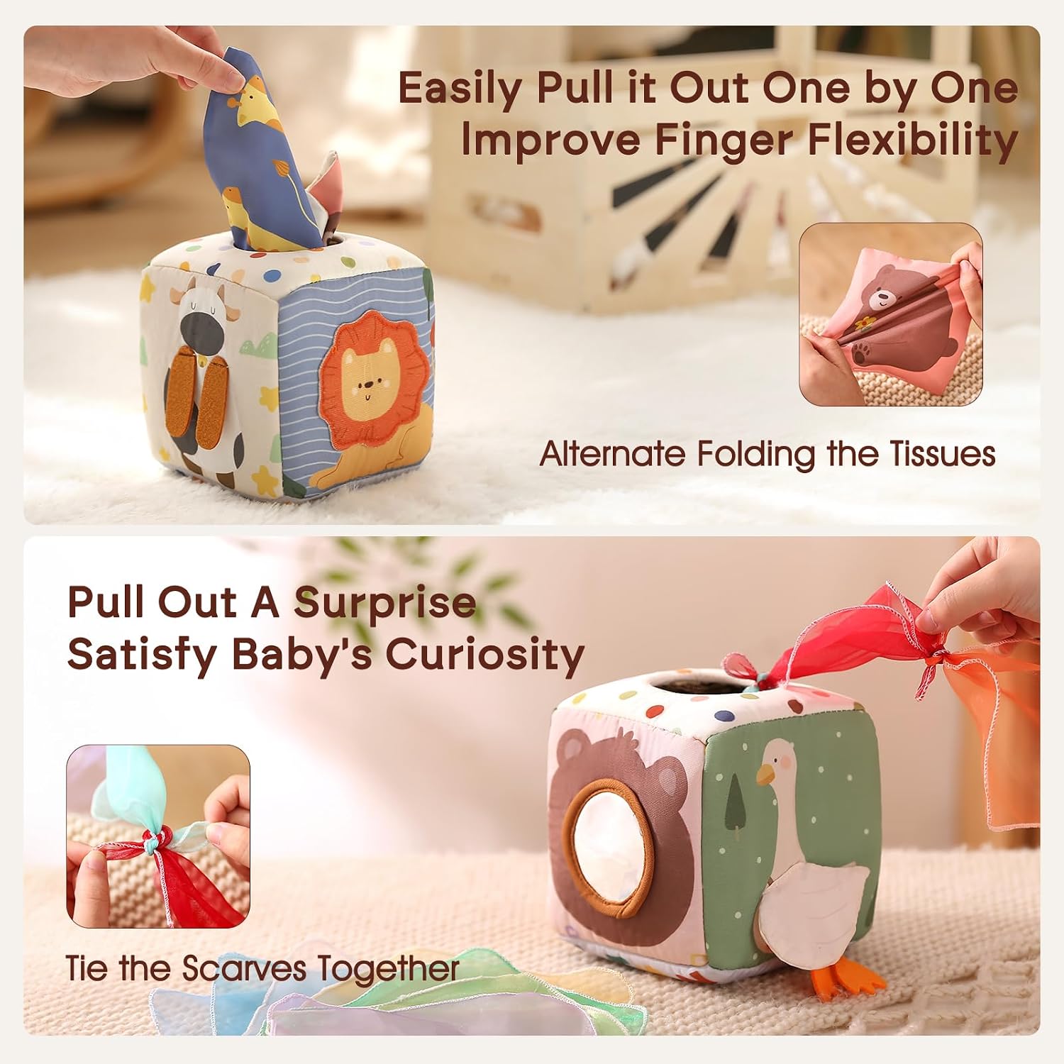 Youuys Baby Tissue Box Toy for Babies 6-12 Months, Montessori Sensory Toys for 1 Year Old Boy, Infant Toy with Crinkle Tissues & Fine Motor, for 6 9 12 18 Months Old Kids 1st Birthday
