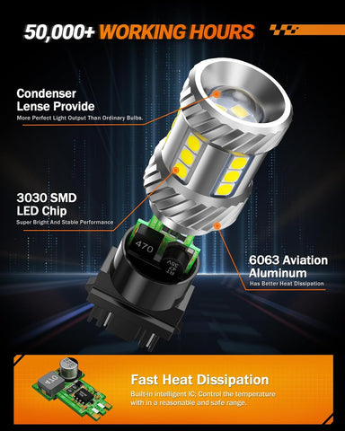 SEALIGHT 3157 LED Bulb Reverse Light, Brake Bulbs 1000% Brighter 6000K 1800LM Super Bright 3056 3156 3057 LED Bulbs with Projector Len for DRL Tail Brake Turn Signal Lights, White 2PCS