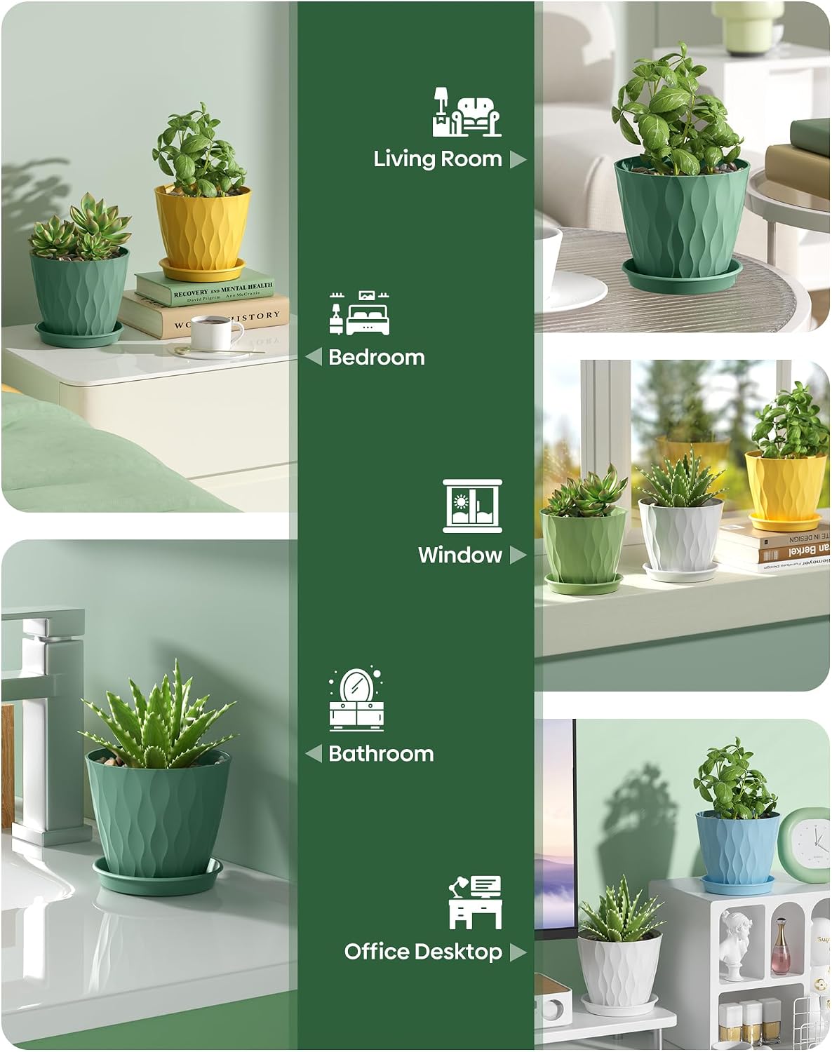 6 Pack Plant Pots with Drainage Holes, 4 Inch Plastic Indoor Flower Pots, Succulent Pots for Orchids, Violets, Succulents, Herbs and Other Small Plant, White
