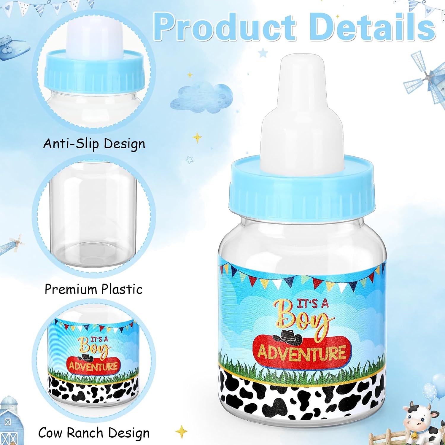 Tondiamo 48 Pcs Cowboy Baby Shower Mini Bottle Favors with Sticker