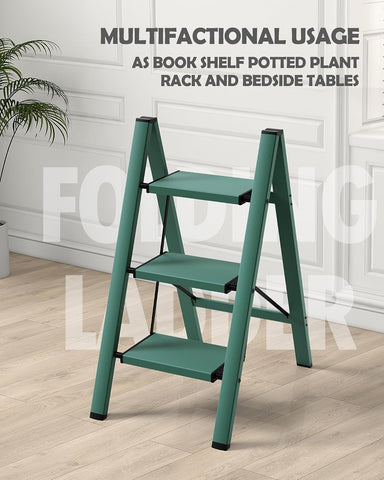 Taranta 3 Step Stool Foldable,Aluminum Step Ladder-Green